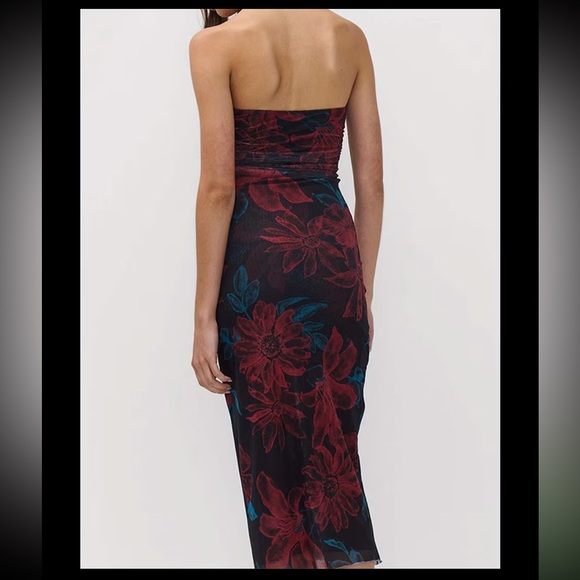 NEW CCB Strapless Tube Black Floral Mesh Bodycon Bandage Lined Maxi Dress Small - Picture 5 of 5